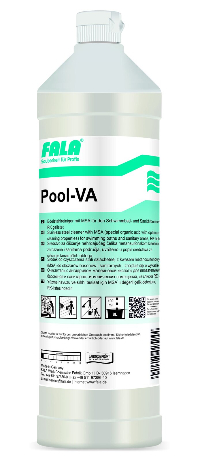 FALA Pool-VA почистващ препарат за неръждаема стомана за плувни басейни 1 л – бутилка