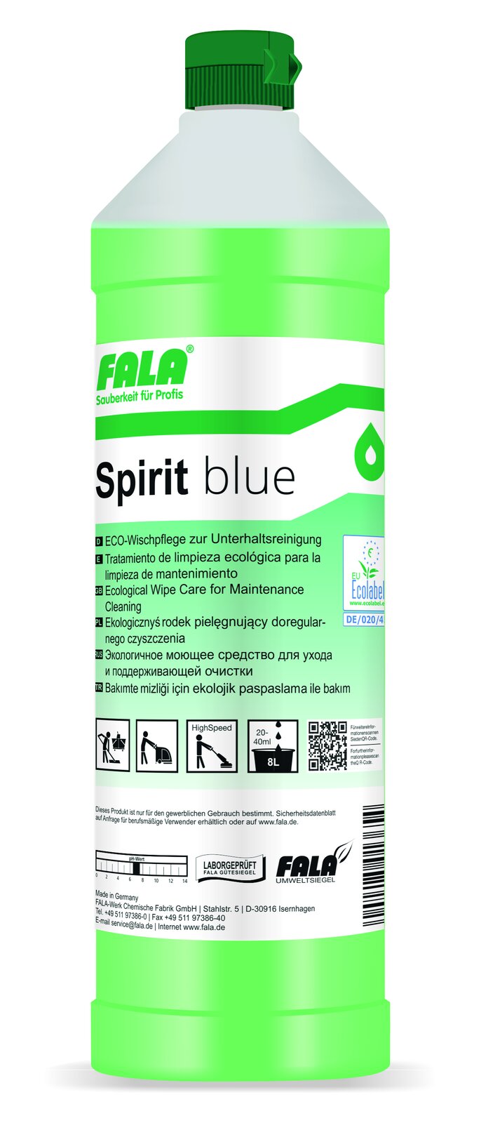 FALA Spirit Blue ECO Wischpflege Unterhaltsreiniger 1 L – Flasche