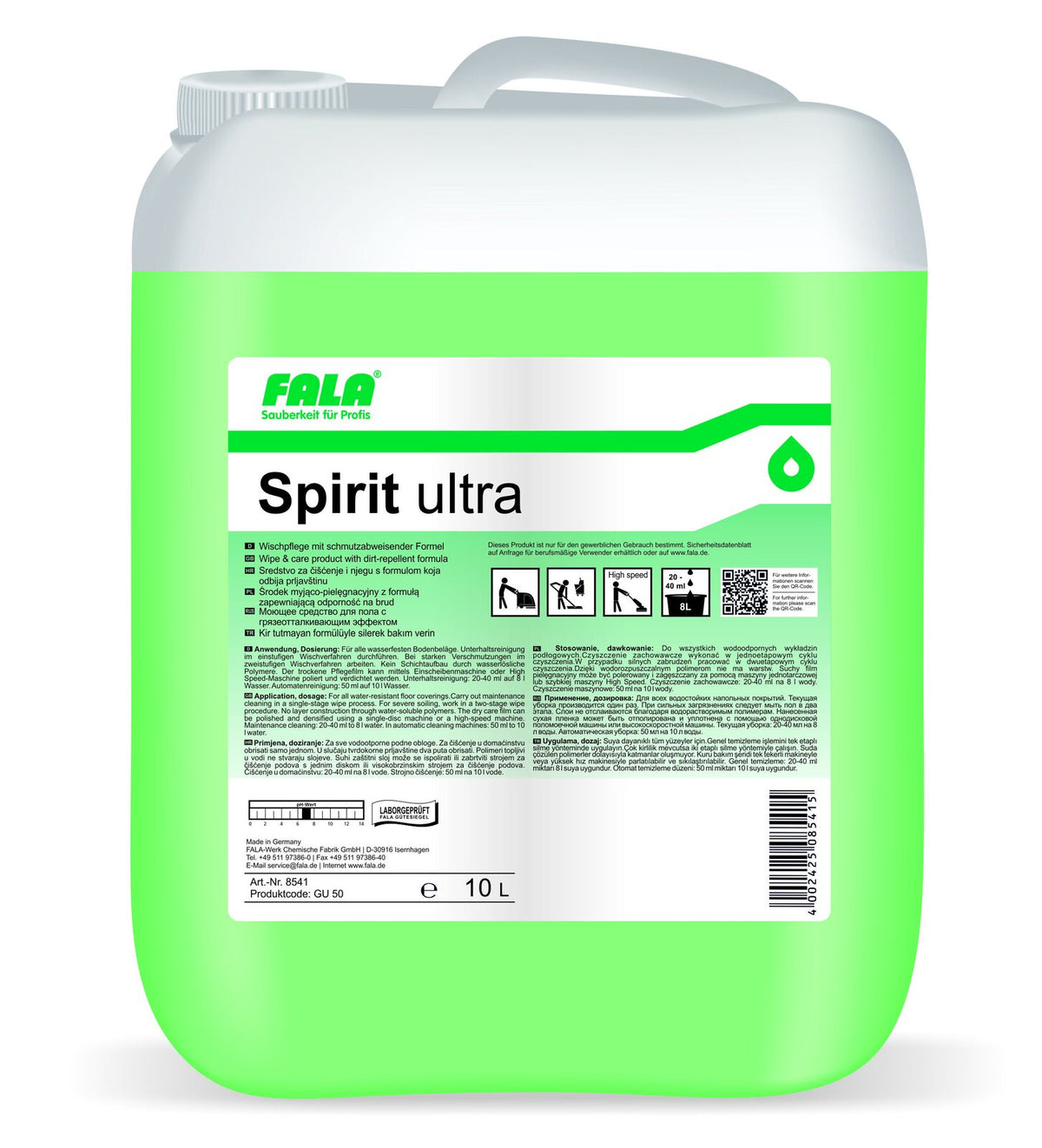 FALA Spirit Ultra почистващ препарат за под, поддържащо почистване, 10 л – туба