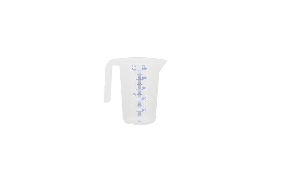 Schneider measuring jug, 0.5 l, embossed scale, blue lettering, open handle
