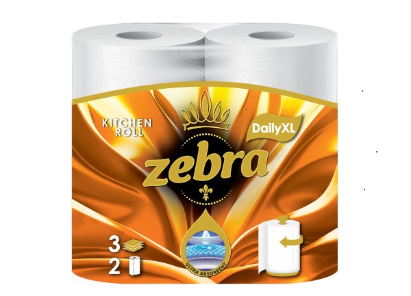 ZEBRA Daily XL Paper Towels 2 rolls, 100% pulp, 3-ply, 67 sheets per roll (22x22 cm), roll length - 14.7 m