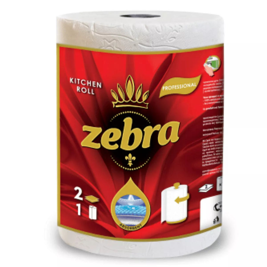 ZEBRA Professional Kitchen Rolls, 100% cellulose, 2-ply, 250 sheets per roll (23x23 cm), roll length 57 m
