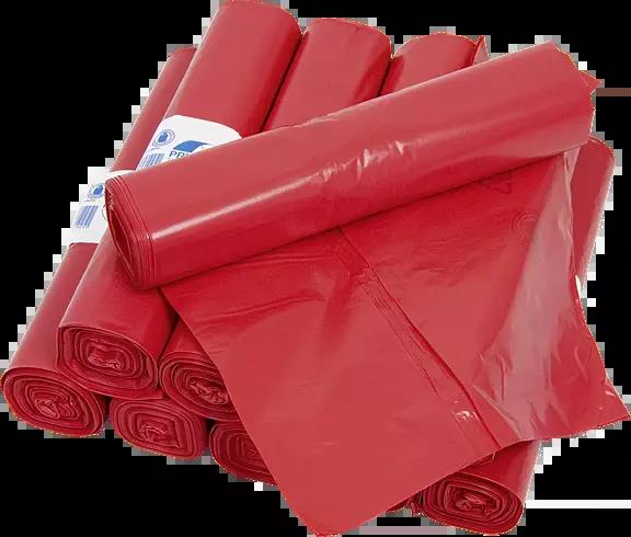 LDPE-Abfallsäcke 120L 100µ, rot, Regenerat, 700 x 1100 mm, 15 Stück pro Rolle, 10 Rollen im Karton