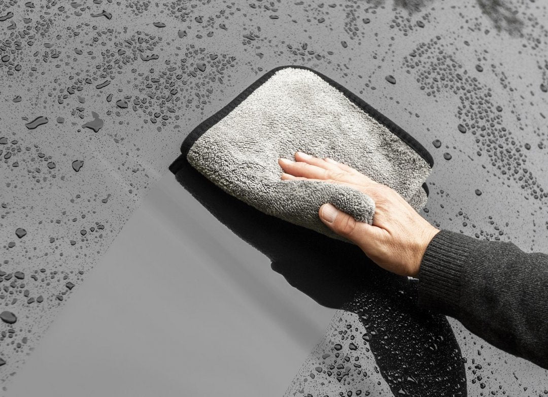 Mega Clean Mikrofasertuch Mega Flausch grau/schwarz, 40 x 40 cm – Profi Trockentuch Auto Poliertuch flauschig