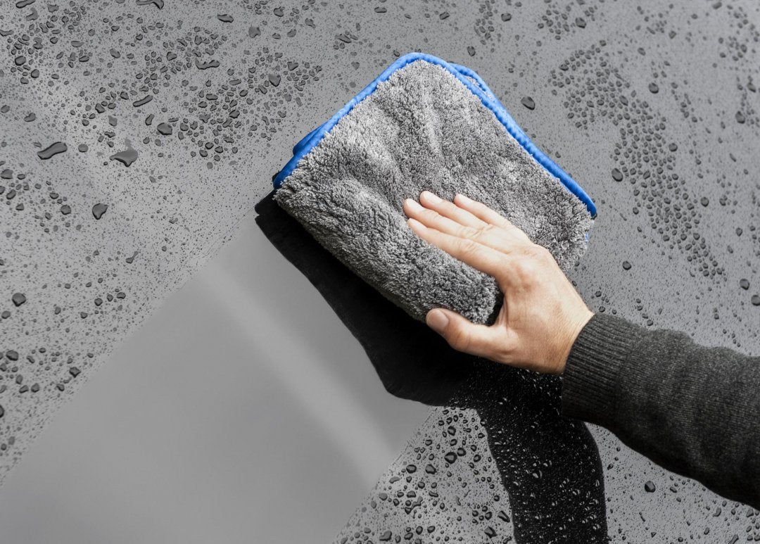 Mega Clean Mikrofasertuch Mega Flausch Plus grau/blau, 40 x 40 cm – Profi Trockentuch Auto extra dick 1200g