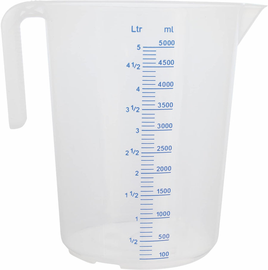 VATER SCHNEIDER Measuring cup, embossed scale, blue lettering, open handle