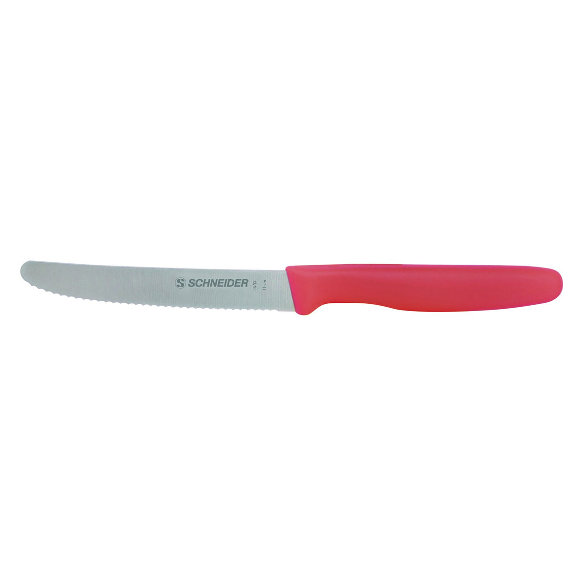 Serrated utility knife, blade length: 11 cm, red handle