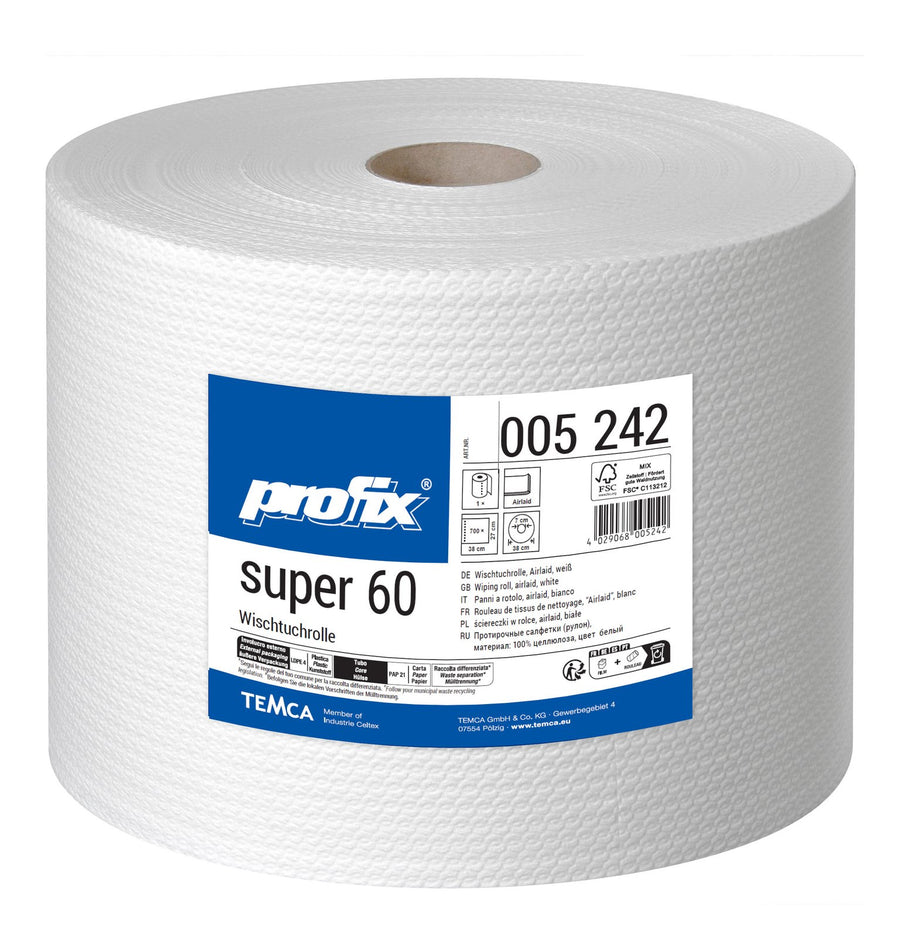 Profix Super 60 кърпа за почистване на ролка Airlaid, снежнобяла, 27 x 38 см, 700 листа – 1 ролка