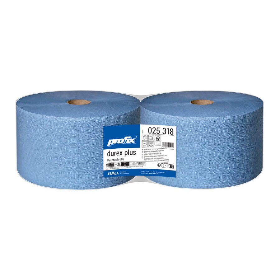 Profix Durex Plus Ролка почистваща хартия, 3-пластова рециклирана хартия, синя, 22 x 36 см, 1000 къса – 2 ролки (двоен пакет)