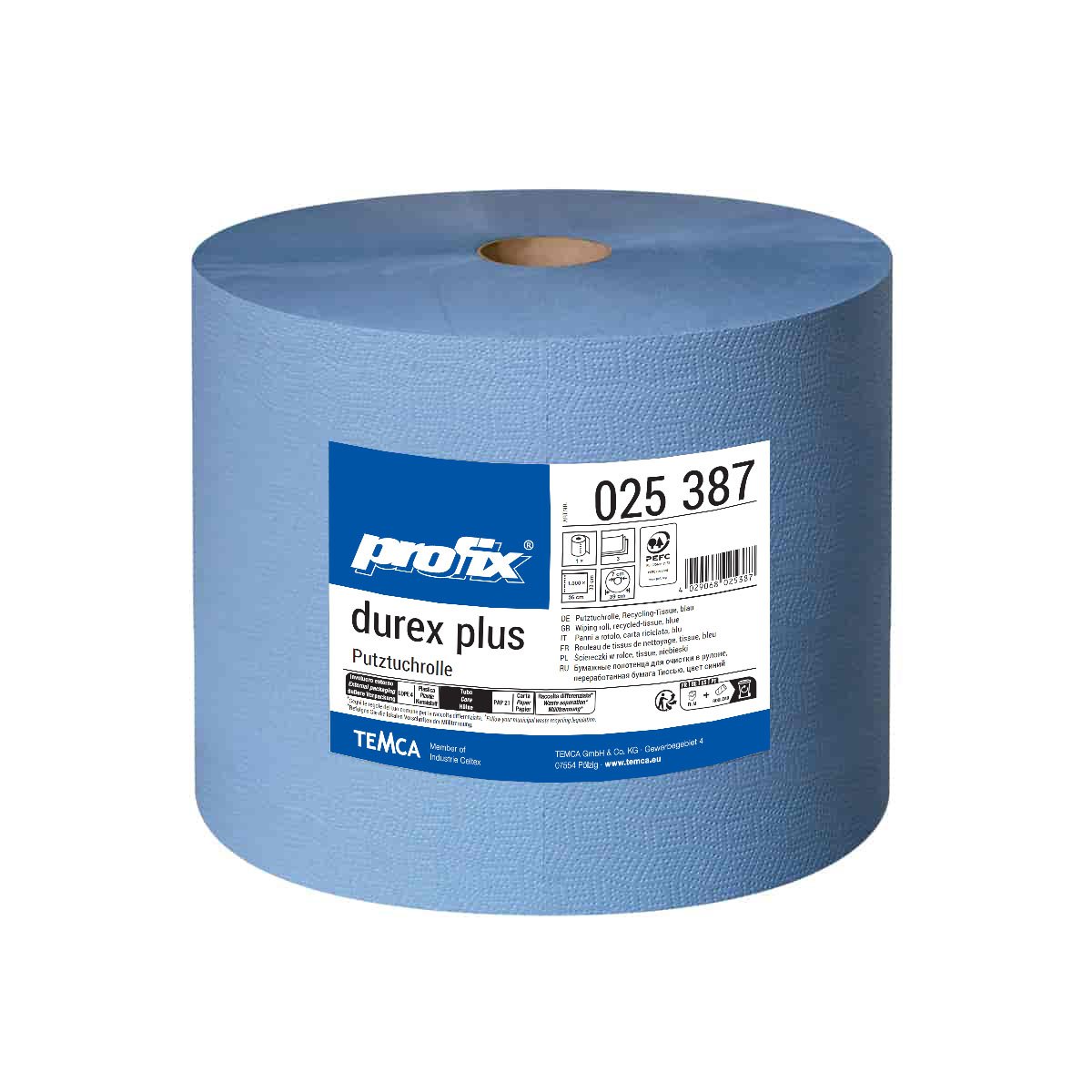 Profix Durex Plus Putztuchrolle 3-lagig Recycling-Tissue blau, 33 x 36 cm, 1.000 Blatt – 1 Rolle