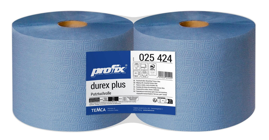 Profix Durex Plus ролка хартиени кърпи, 3-пластови, рециклирана хартия, сини, 22 x 36 см, 500 листа – 2 ролки (двоен пакет)
