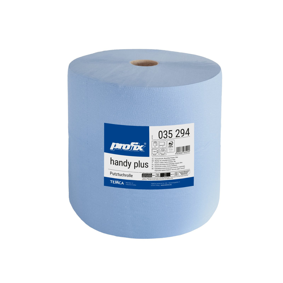 Profix Handy Plus Putztuchrolle 2-lagig Recycling-Tissue blau, 38 x 36 cm, 1.500 Blatt – 1 Rolle