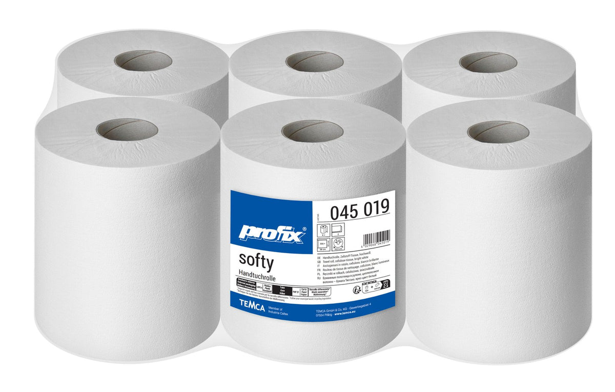 Profix Softy Handtuchrolle 2-lagig Zellstoff-Tissue hochweiß, 22 x 36 cm, 500 Blatt – 6 Rollen (Pack)