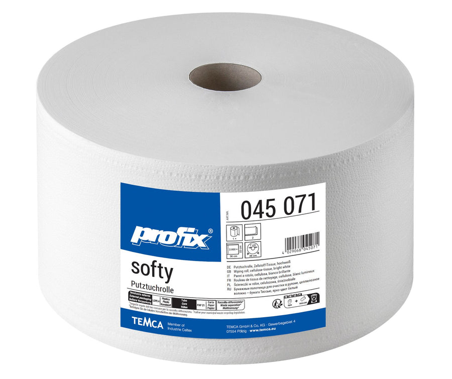 Profix Softy ролка почистващи кърпи, 2-пластови, целулоза-тишу, снежнобяли, 22 x 36 см, 2000 къса – 1 ролка