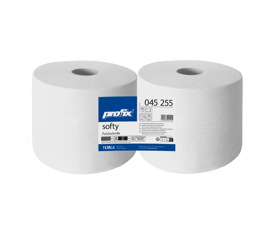 Profix Softy ролка почистващи кърпи, 2-пластови, целулоза-тишу, яркобели, 22 x 36 см, 1000 къса – 2 ролки (двоен пакет)