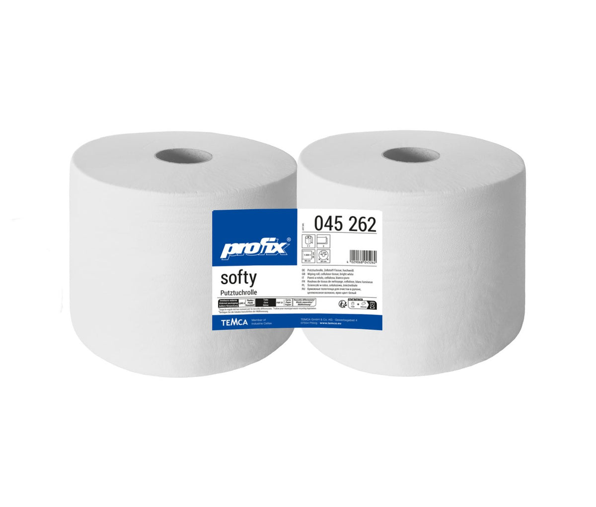 Profix Softy Putztuchrolle 2-lagig Zellstoff-Tissue hochweiß, 26 x 36 cm, 1.500 Blatt – 2 Rollen (Doppelpack)
