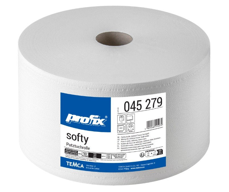 Profix Softy ролка почистващи кърпи, 2-пластови, целулозна тъкан, снежнобели, 37 x 36 см, 1500 къса – 1 ролка