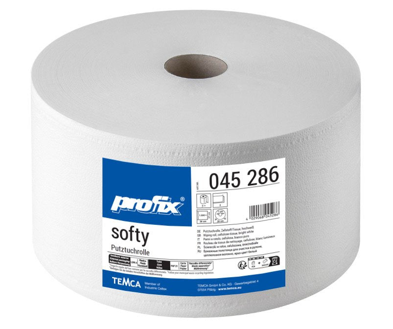 Profix Softy ролка почистващи кърпи, 2-пластови, целулозна тъкан, супер бели, 37 x 36 см, 1000 къса – 2 ролки (двоен пакет)