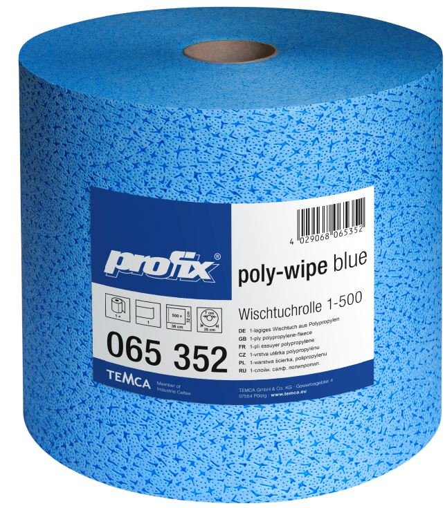 Profix Poly-Wipe Blue Wischtuchrolle 32 x 36 cm, 1-lagig, Meltblown, hellblau – 1 Rolle à 500 Blatt