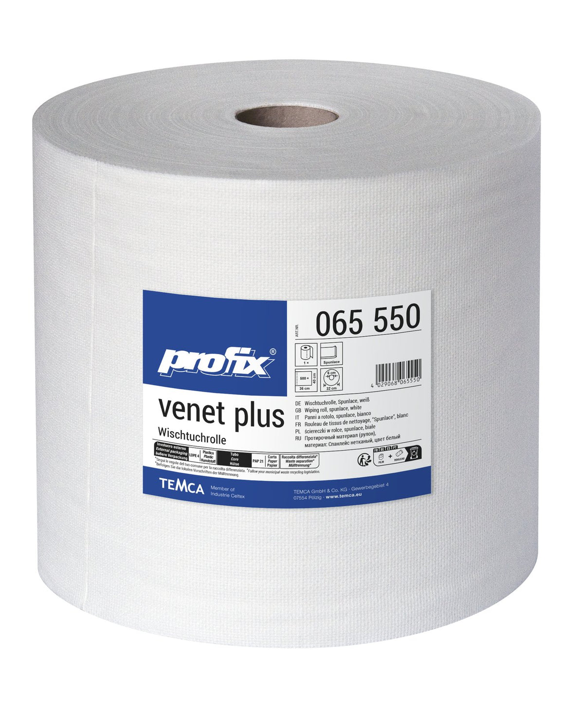 Profix Venet Plus Wischtuchrolle 40 x 36 cm, 1-lagig, Lochvlies, hochweiß, gelocht – 1 Rolle à 500 Blatt