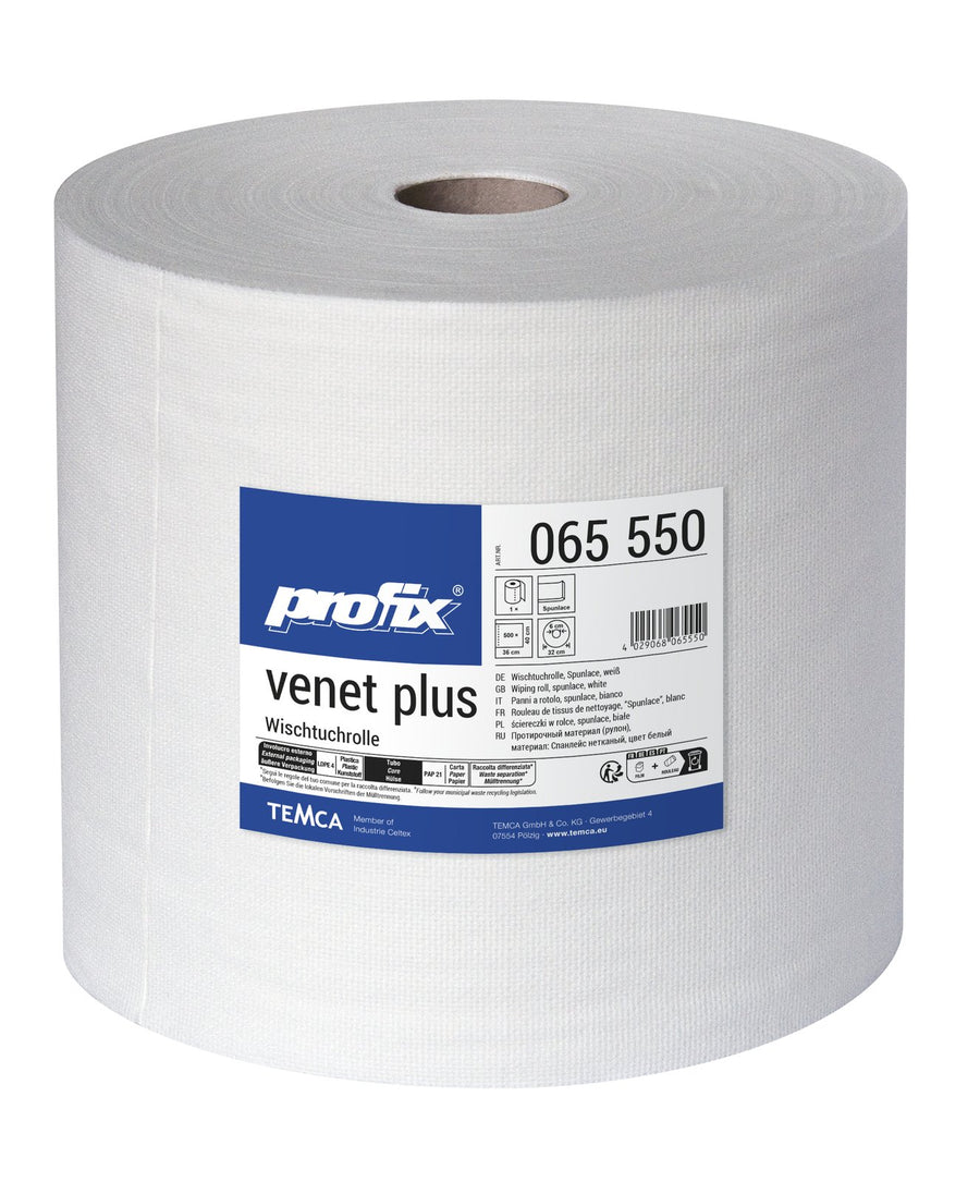 Profix Venet Plus ролка с кърпи за почистване 40 x 36 см, 1-пластова, перфориран нетъкан текстил, снежнобяла, перфорирана – 1 ролка по 500 листа
