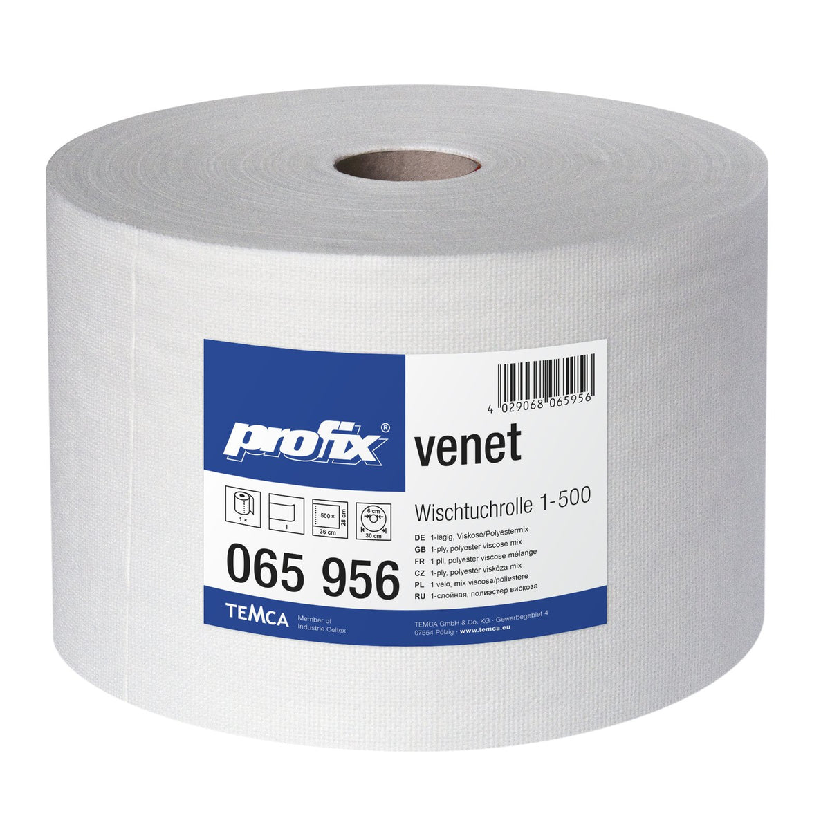 Profix Venet Wischtuchrolle 28 x 36 cm, 1-lagig, Lochvlies, hochweiß, gelocht – 1 Rolle à 500 Blatt