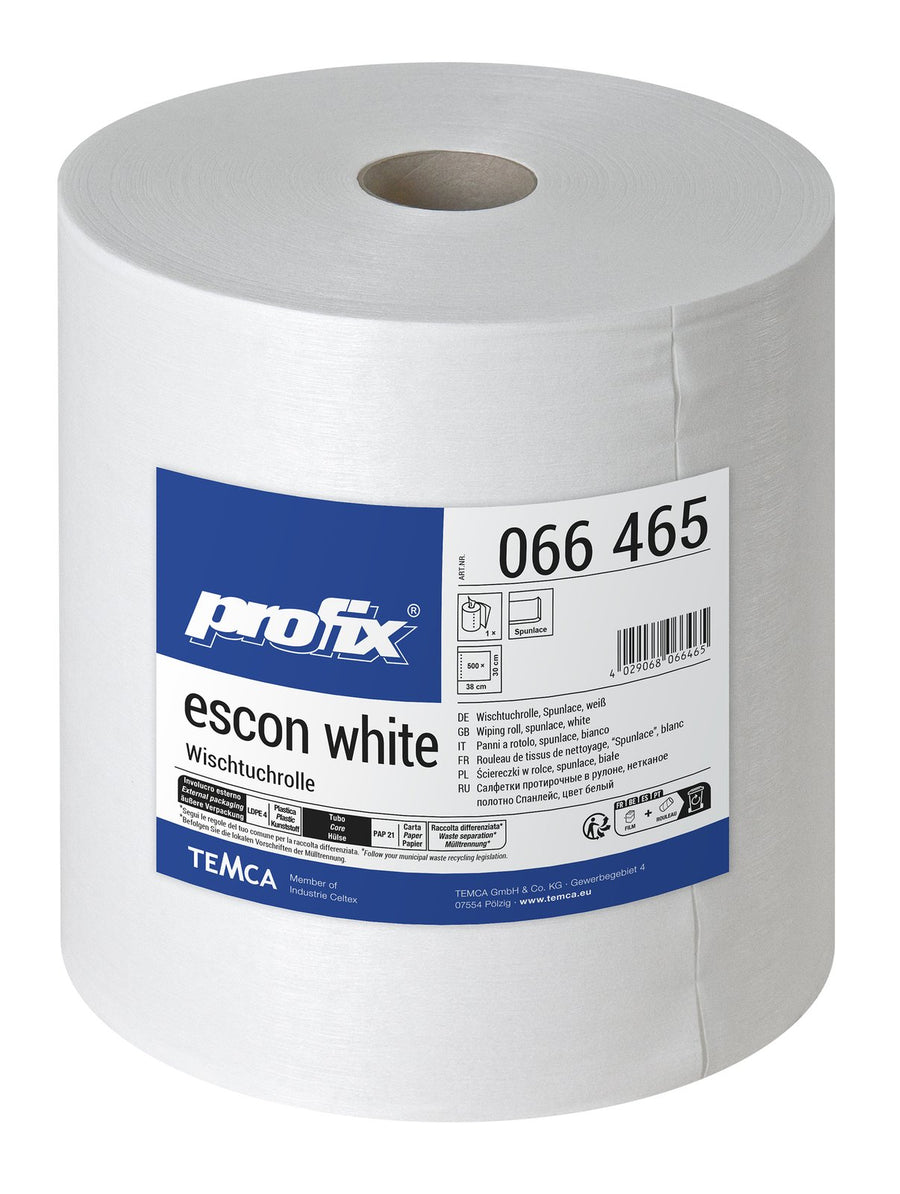 Profix Escon White ролка с кърпи за почистване 30 x 38 cm, 1-пластови, Spunlace, снежнобели – 1 ролка с 500 листа