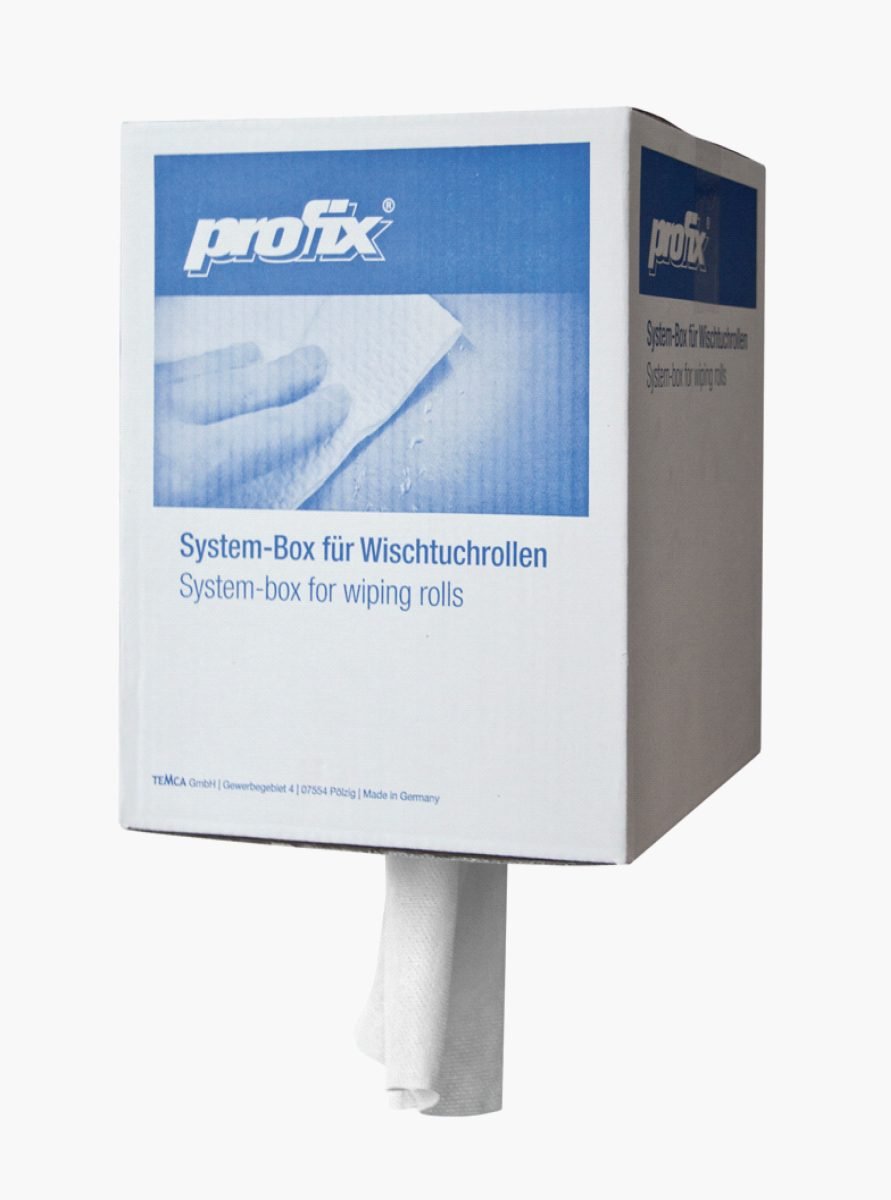 Profix Venet Plus Wischtuchrolle in Spenderbox 32 x 38 cm, 1-lagig, Lochvlies, hochweiß, gelocht – 1 Rolle à 300 Blatt