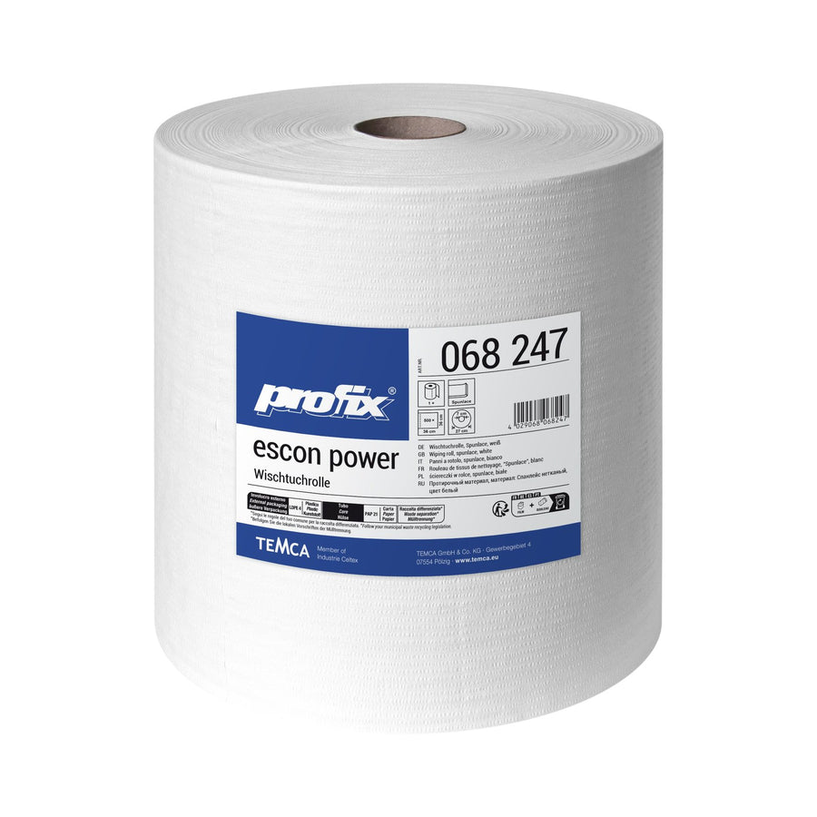 Profix Escon Power ролка за почистване 36 x 36 см, 1-пластова, целулоза/текстилни влакна, искрящо бяла, крепирана – 1 ролка с 500 листа