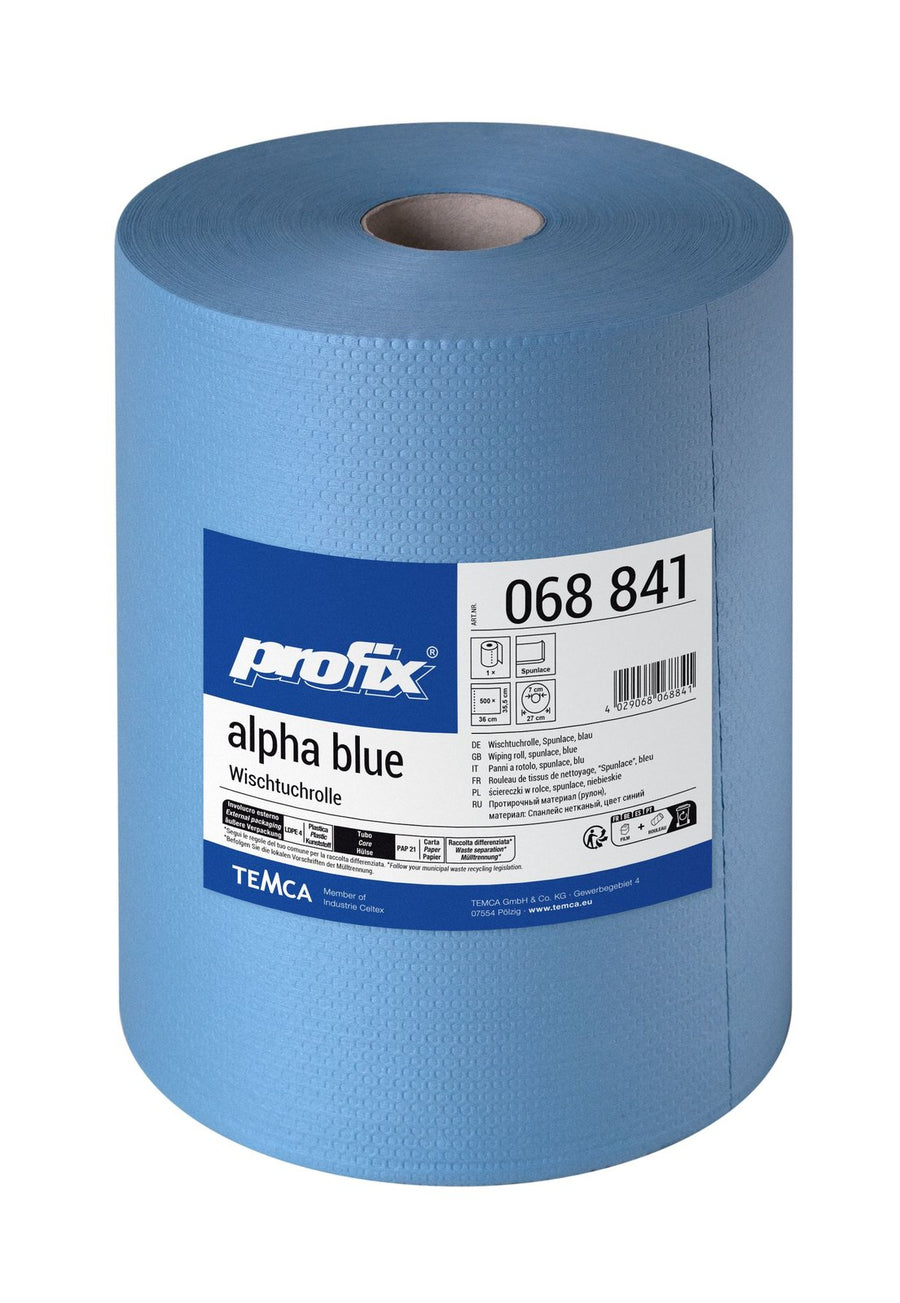 Profix Alpha Blue ролка кърпи за почистване 35,5 x 36 см, Spunlace, сини, релефни – 1 ролка с 500 листа