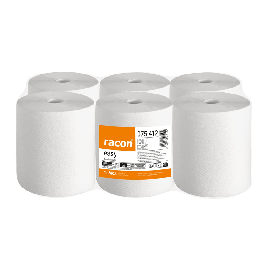 Racon Easy Handtuchrolle 1-lagig, Recycling-Krepp, natur, 20 cm x 190 m – Pack mit 6 Rollen à 190 m