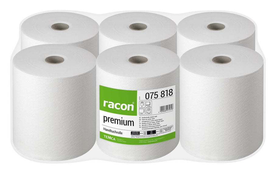 Racon Premium Air Handtuchrolle 1-lagig, Airlaid, hochweiß, 21 cm x 110 m – Karton mit 6 Rollen à 110 m