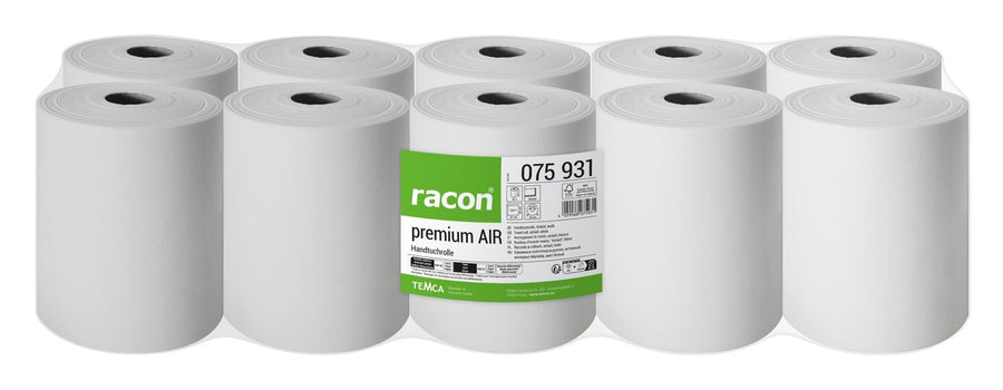 Racon Premium Air Handtuchrolle 1-lagig, Airlaid, hochweiß, 20 x 27 cm, 222 Blatt – Karton mit 10 Rollen à 222 Blatt