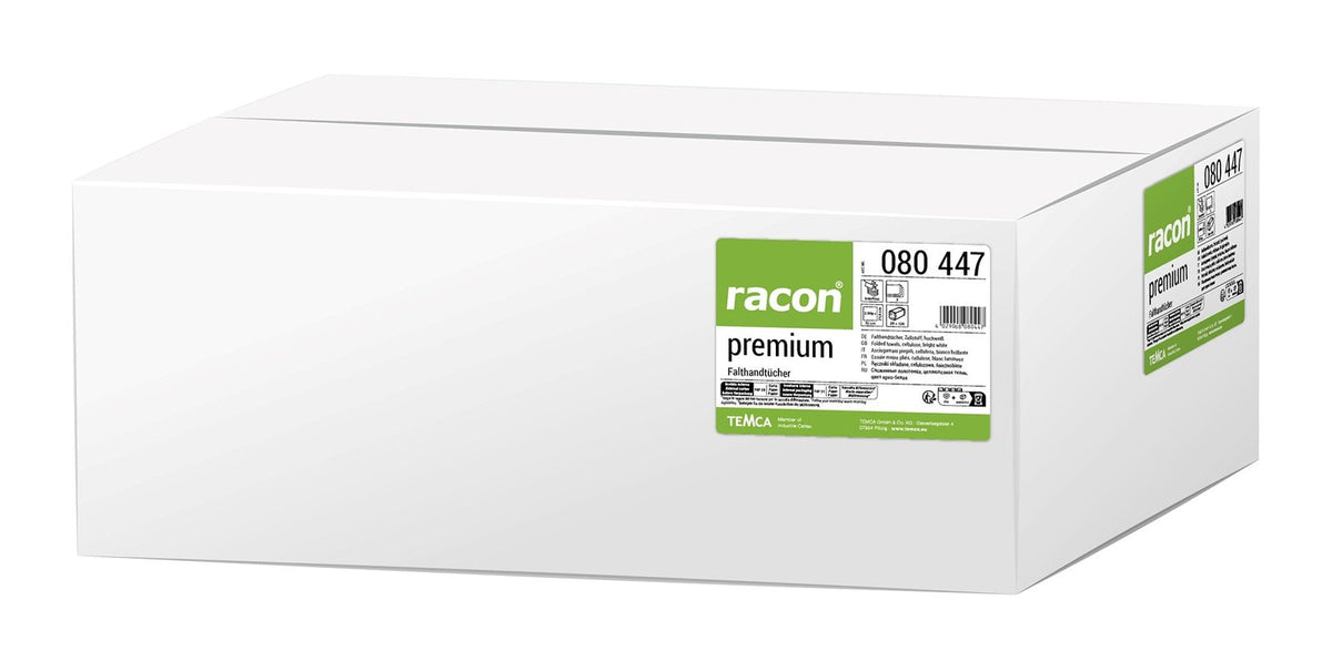 Racon Premium Falthandtücher 3-lagig, Zellstoff-Tissue, hochweiß, 21,6 x 32 cm – Karton mit 2.500 Tüchern (20 x 125)