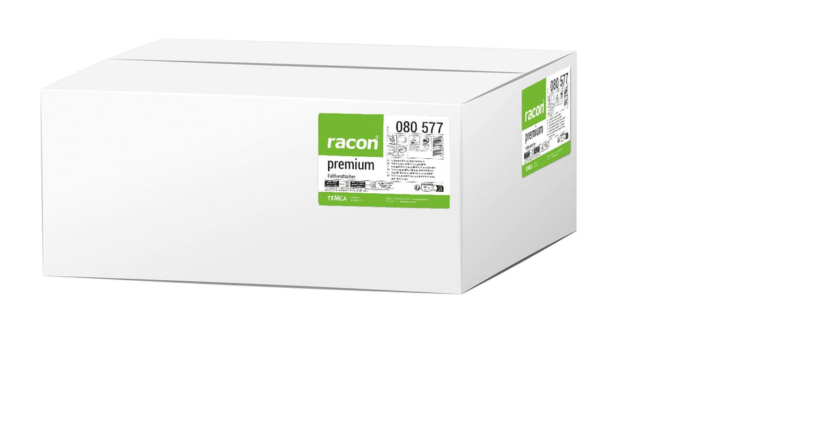 Racon Premium Falthandtücher 2-lagig, Zellstoff-Tissue, hochweiß, 21,6 x 32 cm – Karton mit 3.200 Tüchern (20 x 160)