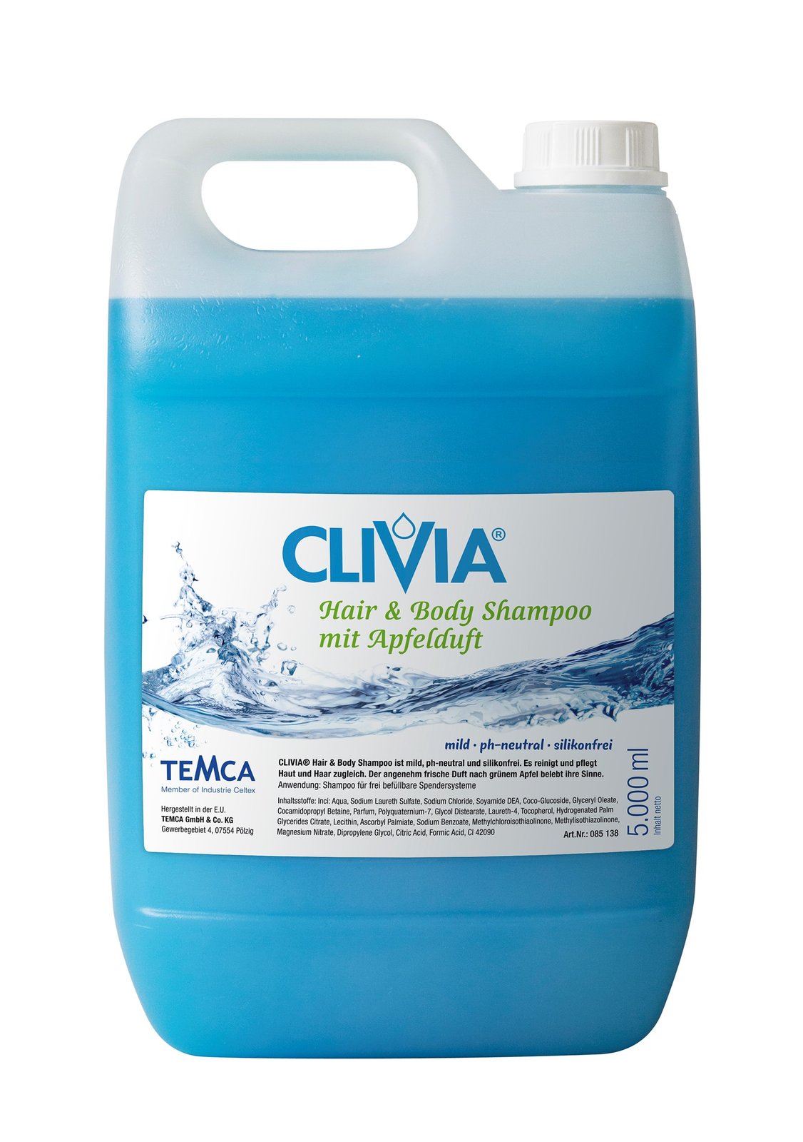 Clivia Hair & Body Shampoo blau, mit Apfelduft, 2 x 5 l Kanister – Karton mit 10 Litern