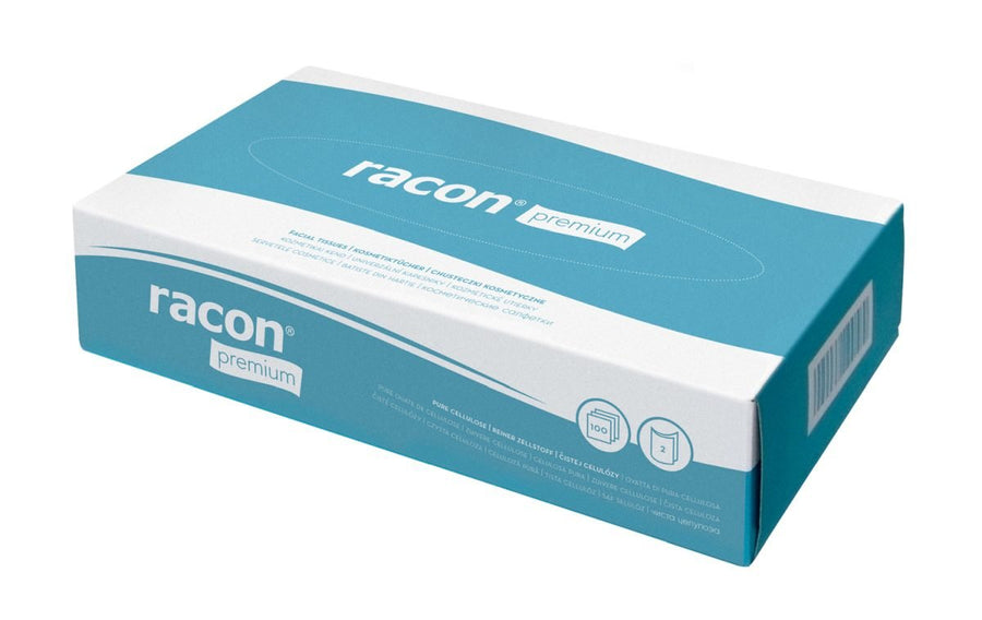 Racon Premium K-100 Kosmetiktücher 2-lagig, hochweiß, 20,5 x 19,5 cm – Karton mit 40 Boxen à 100 Tüchern