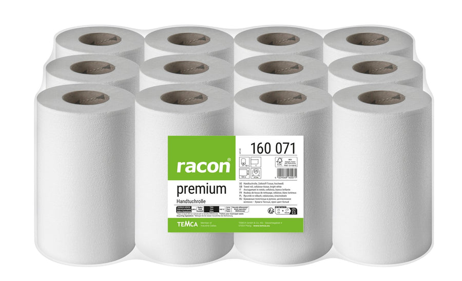 Racon Premium Handtuchrolle 1-lagig hochweiß, 20 cm x 120 m – Pack mit 12 Rollen