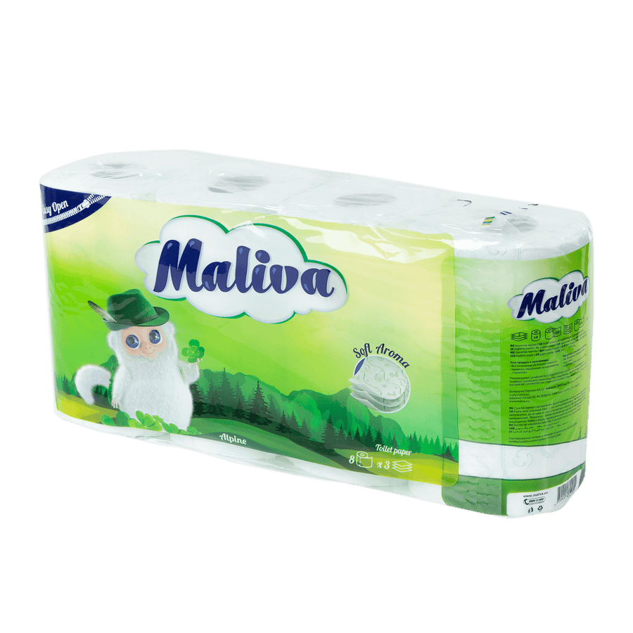 Maliva Alpine toilet paper 56 rolls, 100% cellulose, 3-ply, 130 sheets per roll (9.1x13 cm), roll length 17 m