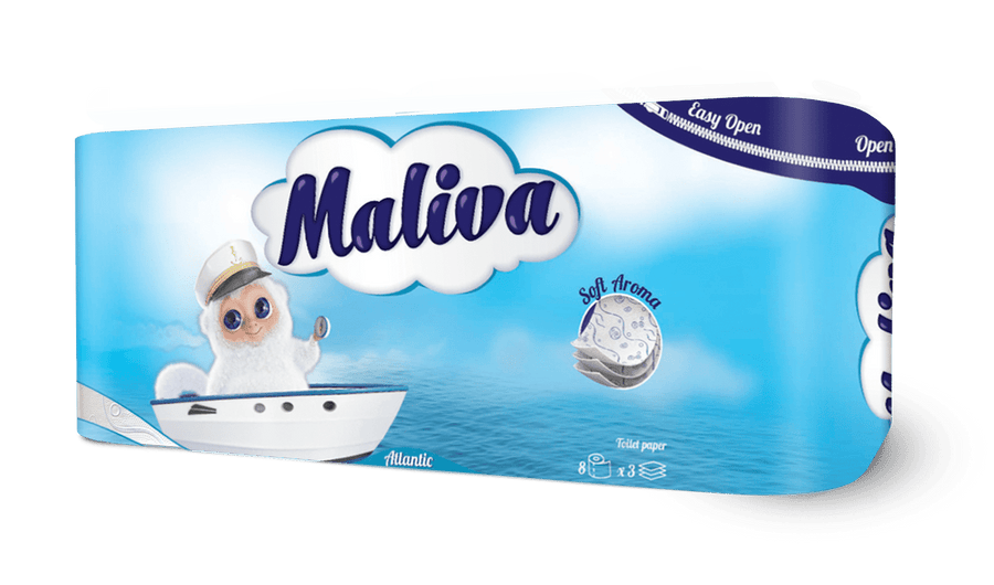 Maliva Atlantic toilet paper, 56 rolls, 100% cellulose, 3-ply, 130 sheets per roll (9.1x13 cm), roll length 17 m